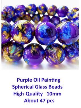 Purple Oil Painting Spherical Glass Beads   High-Quality   10mm   About 30 pcs